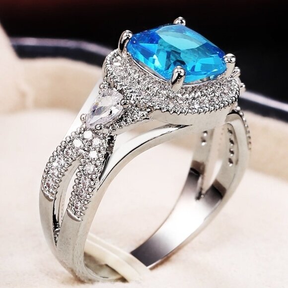 925 Silver Plated Blue Exquisite, Noble Cross Ring, FB16FA1051 - Picture 4 of 7